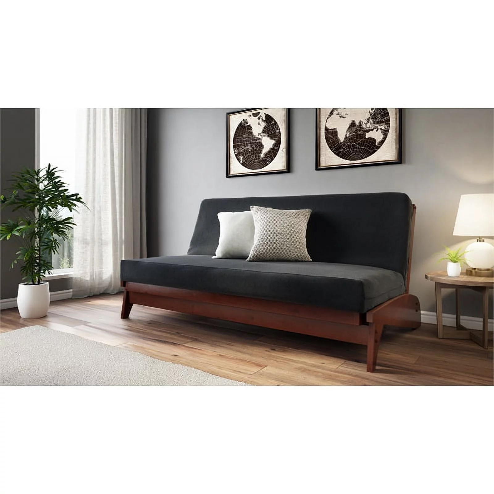 Full Size all wood Dillon Wall Hugger Futon Frame in Dark Cherry Finish