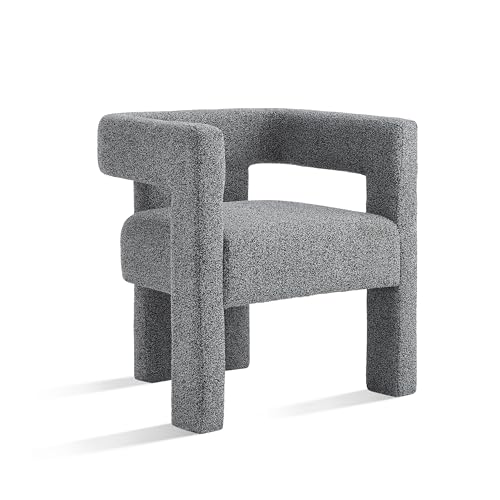 Modern Sherpa Barrel Chair with Open-Back, Fabric Upholstered Boucle Dining Chair, Accent Side Armchair for Living Room, Bedroom, Kitchen (Blue Black