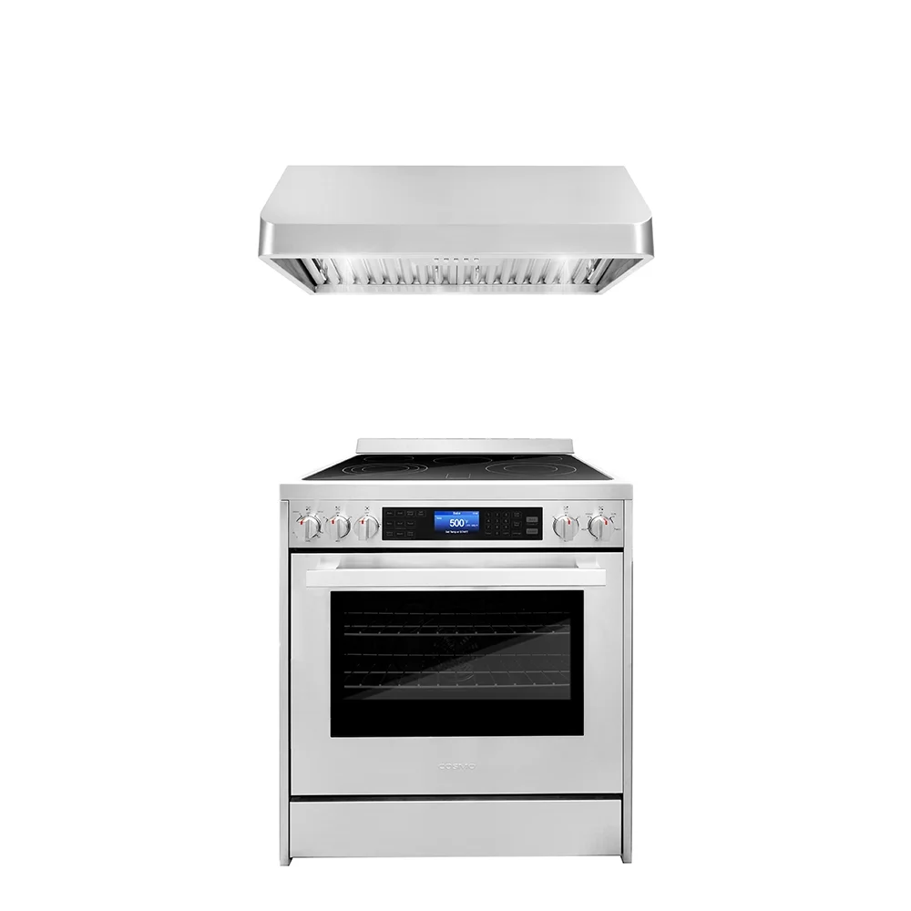Cosmo 2 Piece Kitchen Appliance Package with 30" Freestanding Electric Range Kitchen Stove & 30" Under Cabinet Range Hood Kitchen Hood Kitchen