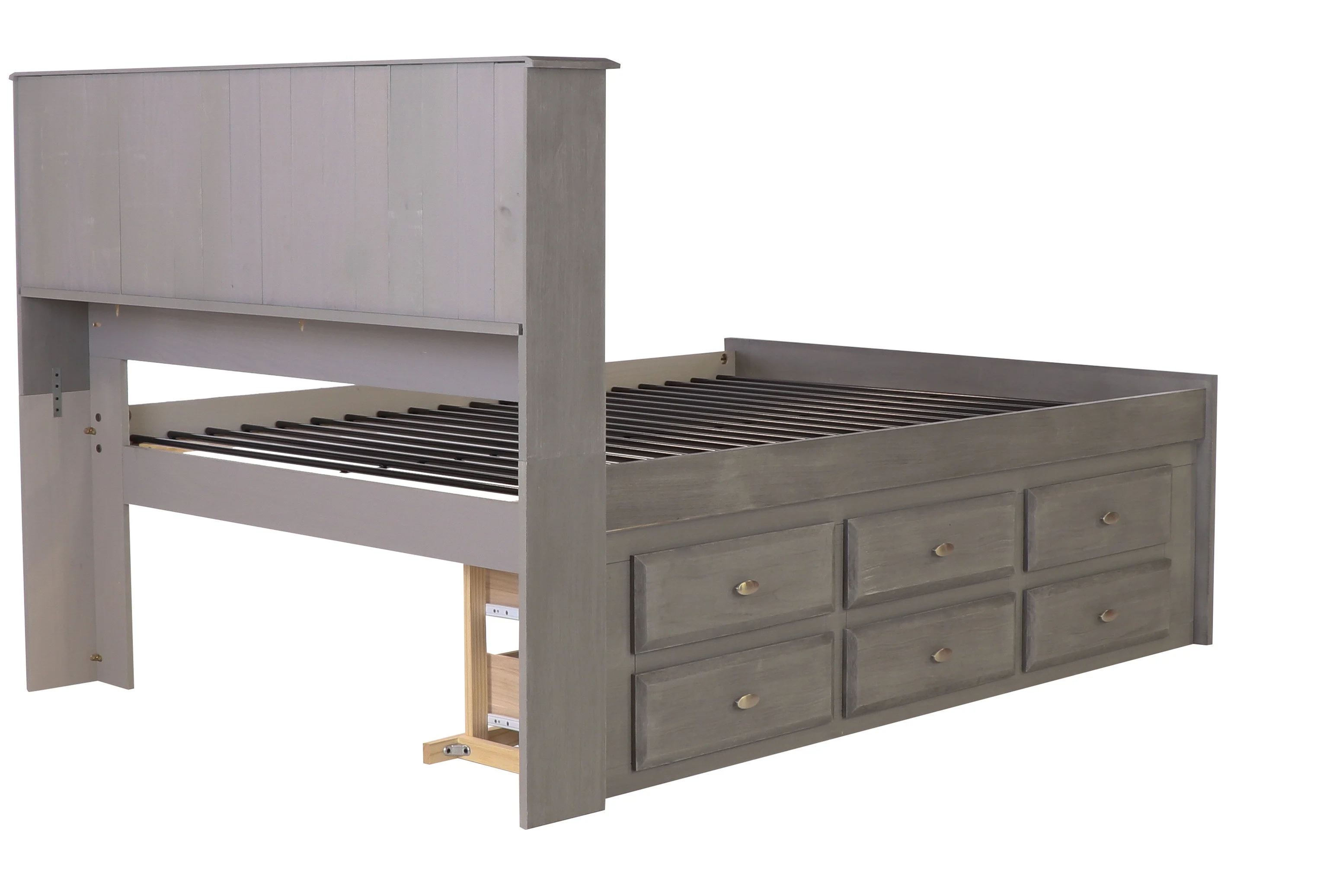Discovery World Furniture - Full Size Bed Frame with Headboard Bookcase Captain Bed with 6 Drawers, Full Size Bed with Storage, Charcoal