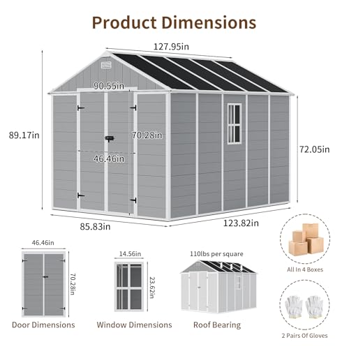 NicBex 6×5 Resin Outdoor Storage Shed with Floor & Window– All-Weather Lockable Small Tool Shed