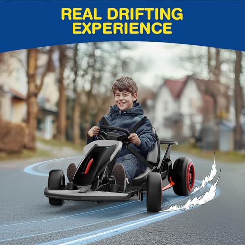 Planet X8 24V Electric Go Kart, 2x150W Drift Kart for Big Kids, 5-Point Safety Belt with Soft Start, Up to 8 MPH Racing Speed, 7AH Large Battery
