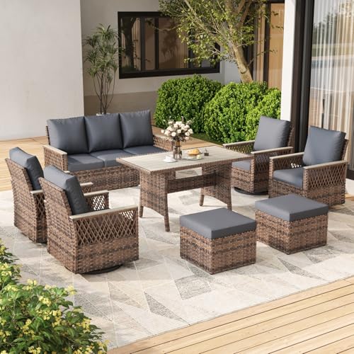 MELLCOM 4 Pieces Patio Furniture Set, Outdoor Wicker Chairs with Ottomans