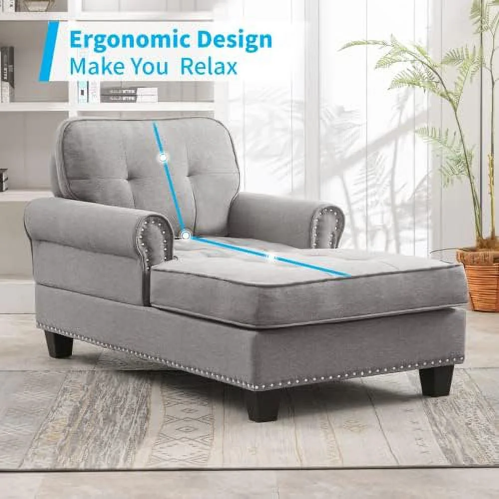 NLIBOOMLife Chaise Lounge Sofa Couch Linen Chaise Sofa Bed Bench with Tufted Back  Mid-Century Sleeper Sofa Chair Bed for Small