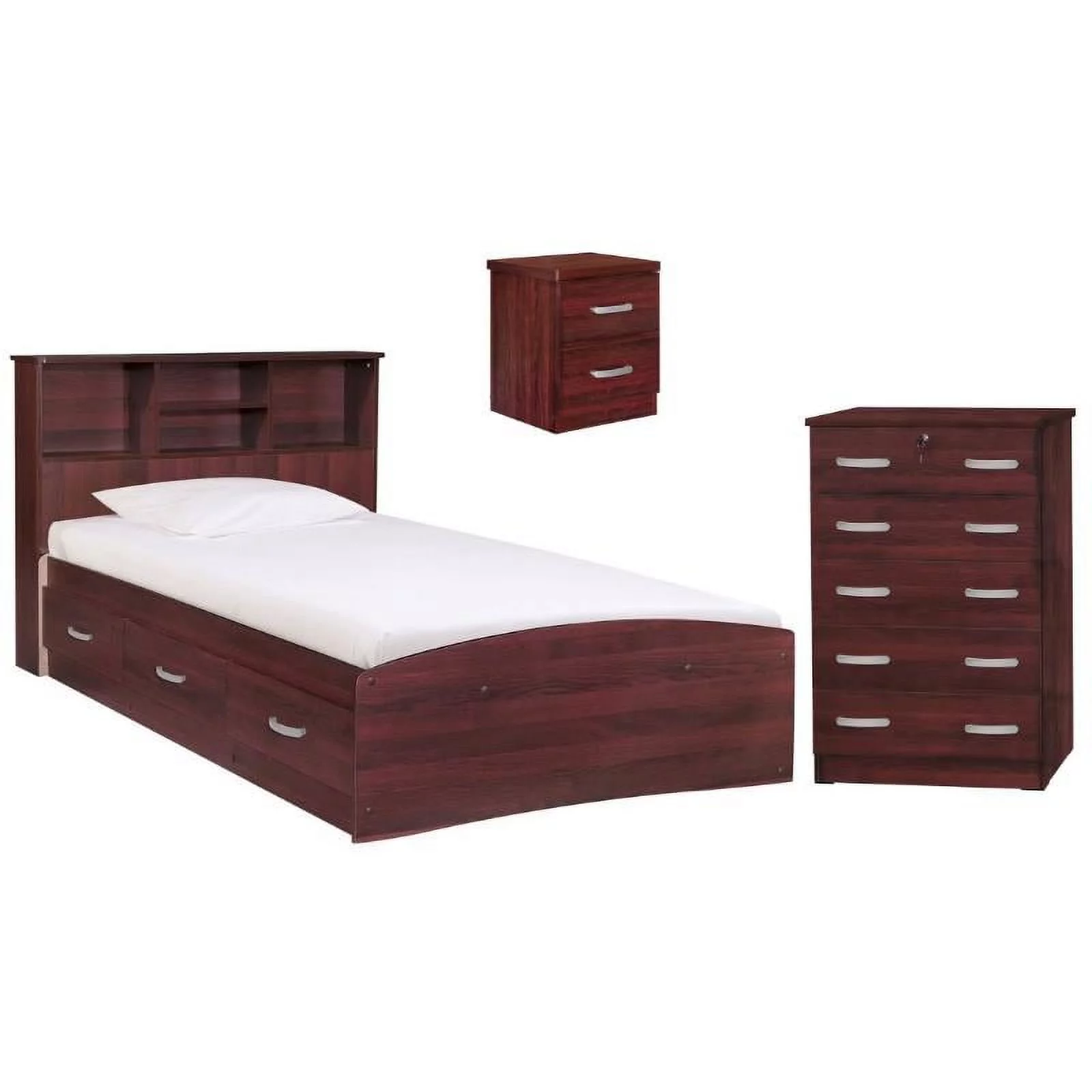 Home Square 3-Piece Set with Twin Bed Dresser with Lock and Nightstand in Black