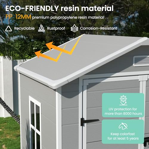 UDPATIO Outdoor Resin Storage Shed 6x4.5 FT, Plastic Garden Shed for Bike, Garbage Can, Tool, Outside Sheds with Lockable Door for Backyard, Patio