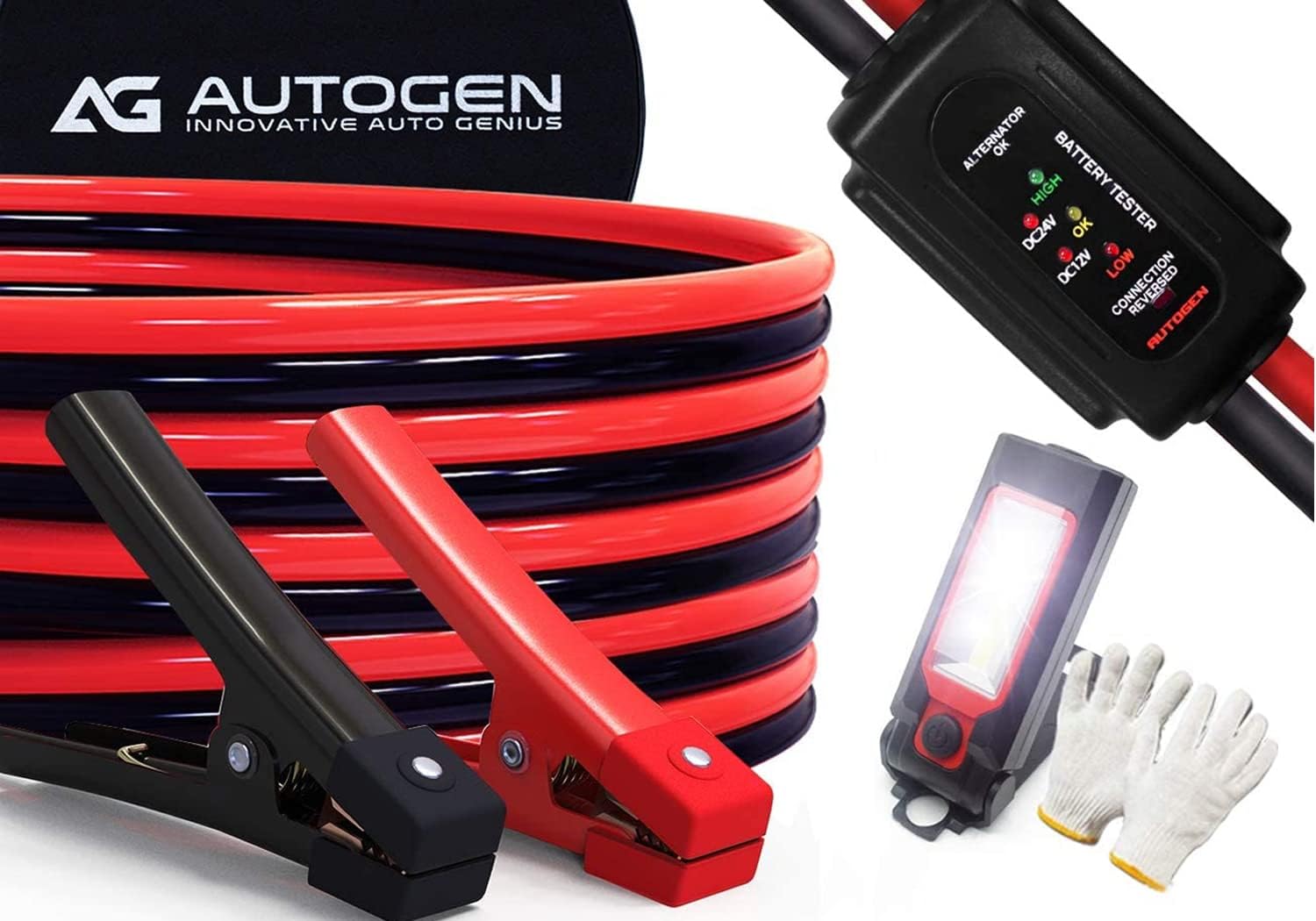 AUTOGEN 100% Copper Jumper Cables 2 Gauge 16 Feet for Car Battery Heavy Duty Jumper Cables 1000AMP Smart Booster Cables with Strong Clips Carry Bag
