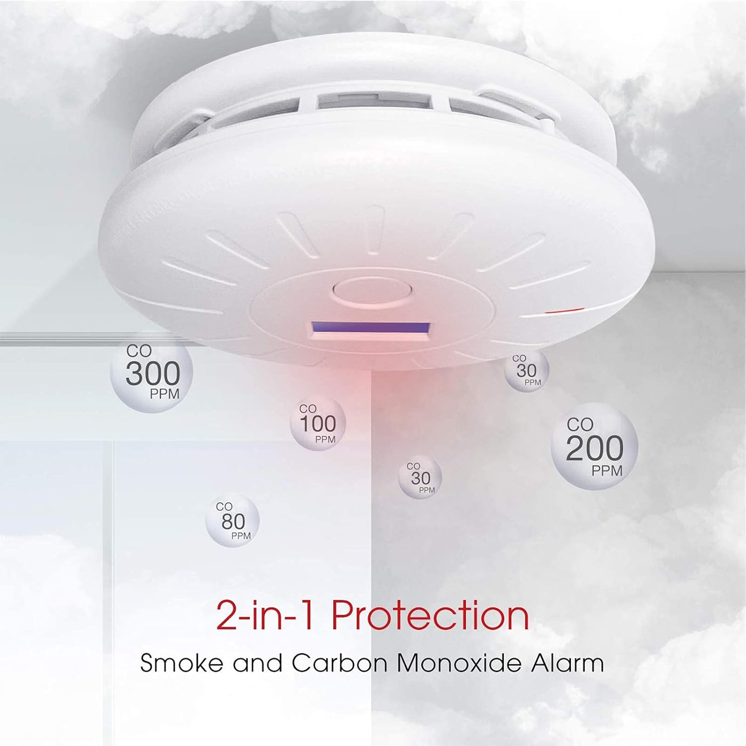 2 Pack 10 Year Battery Operated Smoke and Carbon Monoxide Detector, Portable Fire Co Alarm for Home and Kitchen