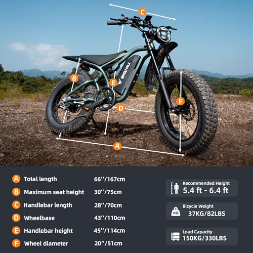 Electric Bike for Adults – 20" Fat Tire, Peak 1200W Motor, 48V 15A Battery, 7-Speed, Dual Disc Brakes for Off-Road and City Riding BG-S