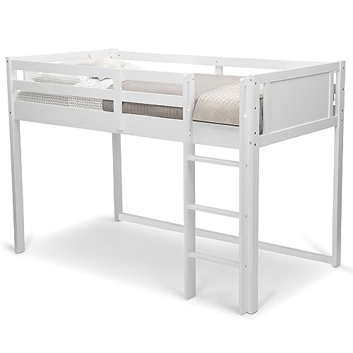 Delta Children Twin Loft Bed with Guardrail and Ladder (Coordinates with Loft Bed Tents Sold Separately), White