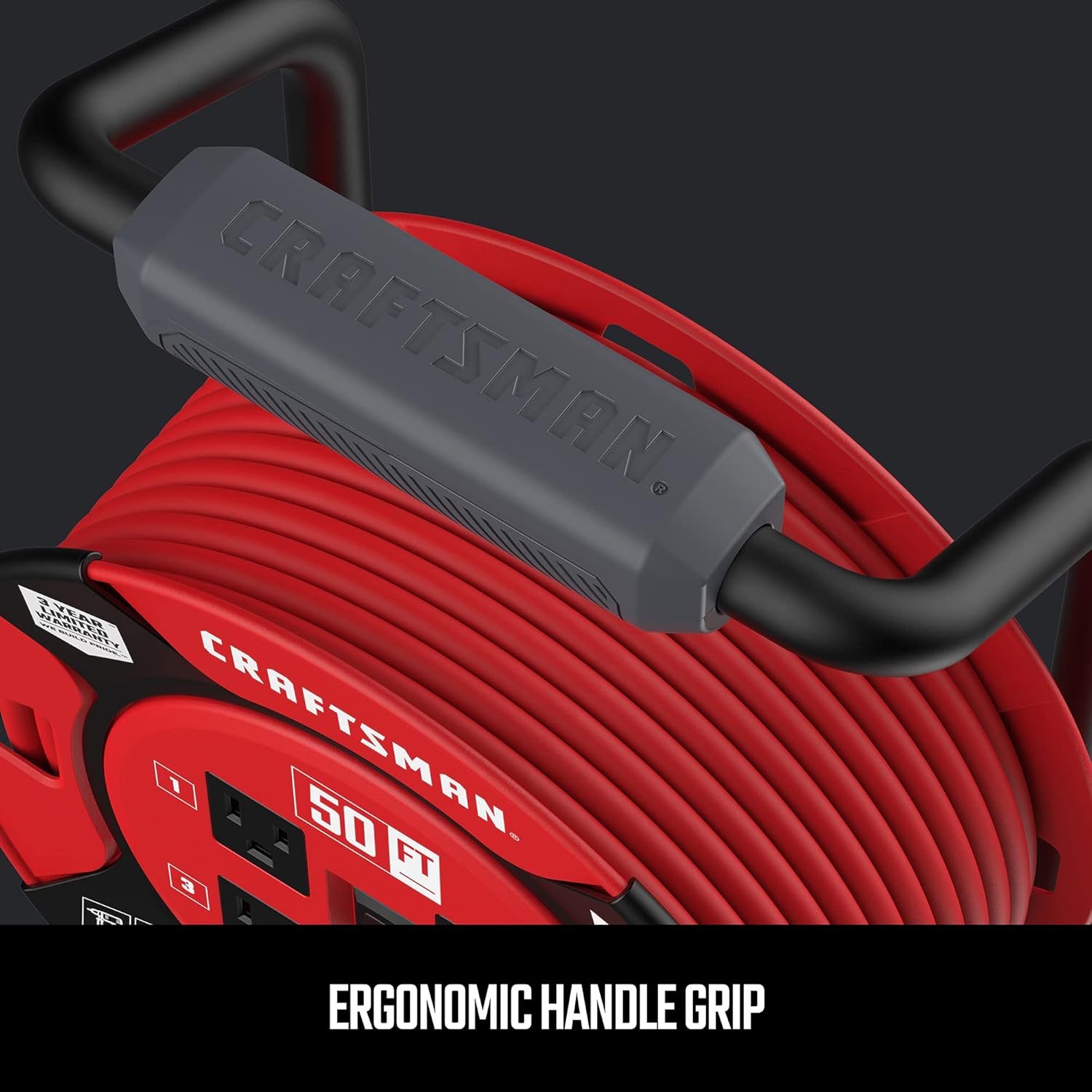 CRAFTSMAN Heavy Duty Retractable Extension Cord, 100 feet with 4 Outlets - 14AWG SJTW Cable - Outdoor Power Cord Reel