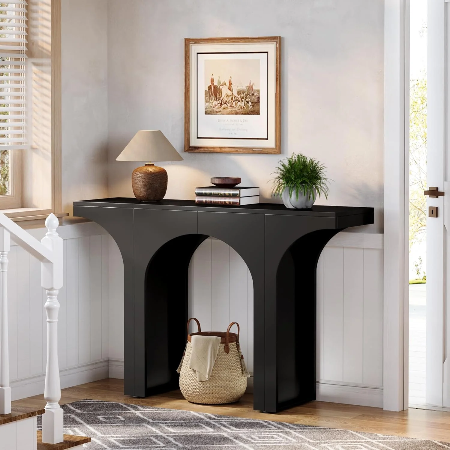 Tribesigns 47 Inches Console Table, Modern Hallway Table, Black Entryway Table, Sofa Table with Arch Base, Unique Foyer Table