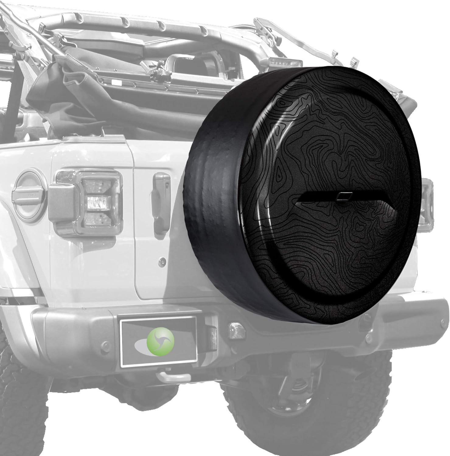 Boomerang - Topo Map - 33 Black-Textured Rigid JL Tire Cover (Plastic Face & Vinyl Band) for Jeep Wrangler JL (with Back-up Camera)