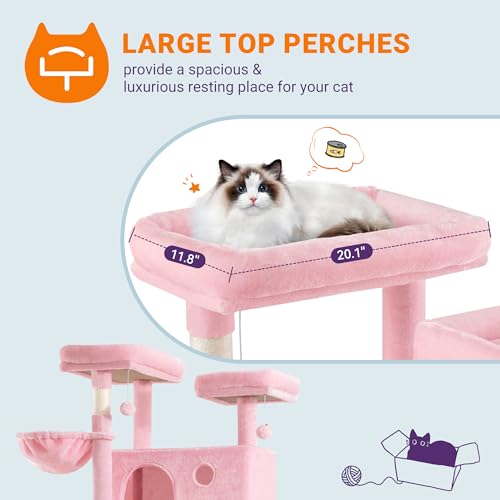 Allewie 81 Inches Tall Cat Tree/Multi-Level Large Climbing Tree House and Towers for Big Feline/Condo and Hammock/Scratching Post/Wide Base/Dark Grey