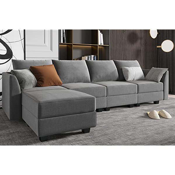 HONBAY Convertible Sectional Sofa U Shaped Couch with Reversible Chaise Modular Oversized Couch Sectional Sofa with Ottomans