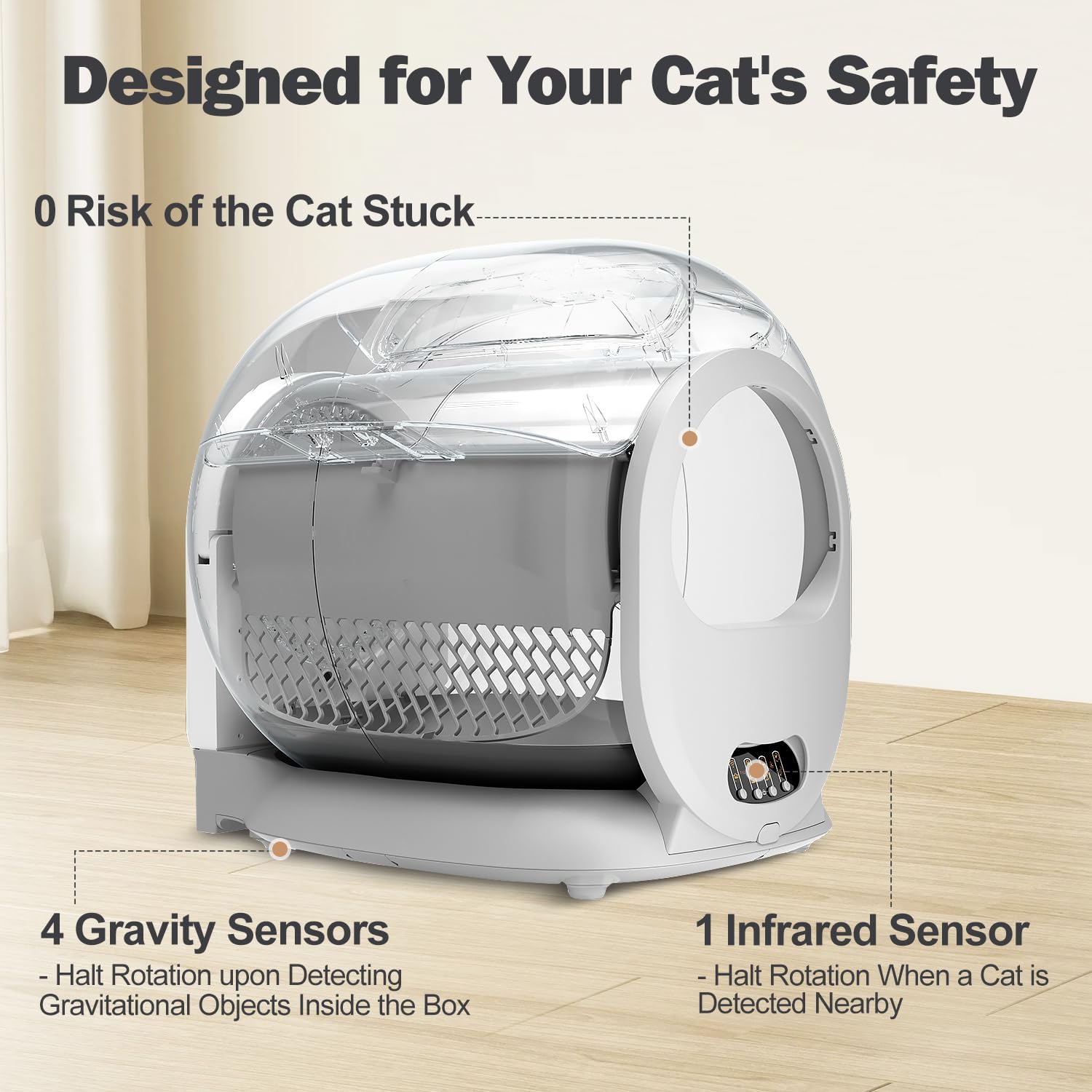 Self Cleaning Cat Litter Box, Scoop Free Automatic Cat Litter Box Extra Large Litter Box for Multiple Cats, Odor Removal Anti Pinch Kitty Litter Box