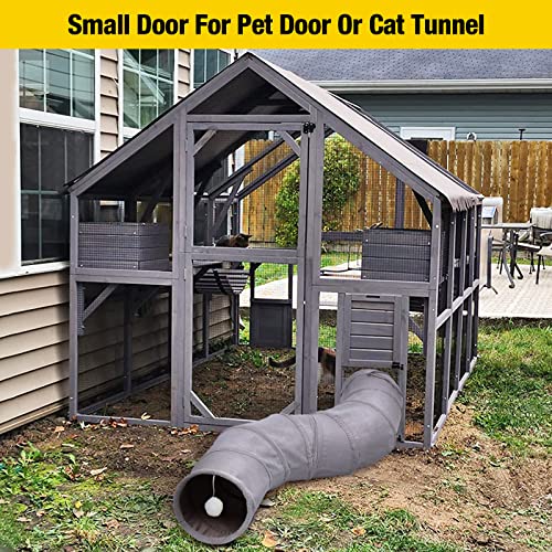 Aivituvin Cat House Outdoor Catio Kitty Enclosure with Super Large Enter Door,Wooden Cat Cage Condo Indoor Playpen with Platforms,Small House,70 Inch