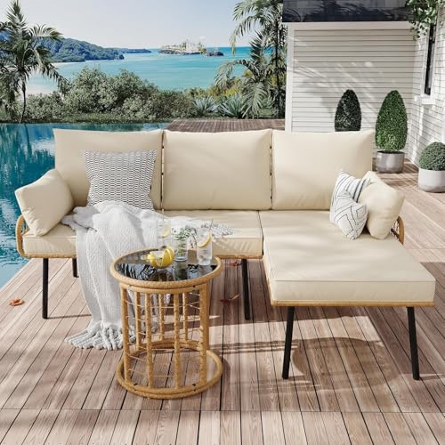 3 Piece Patio Bistro Set, Outdoor Wicker Table and Chairs Set of 2
