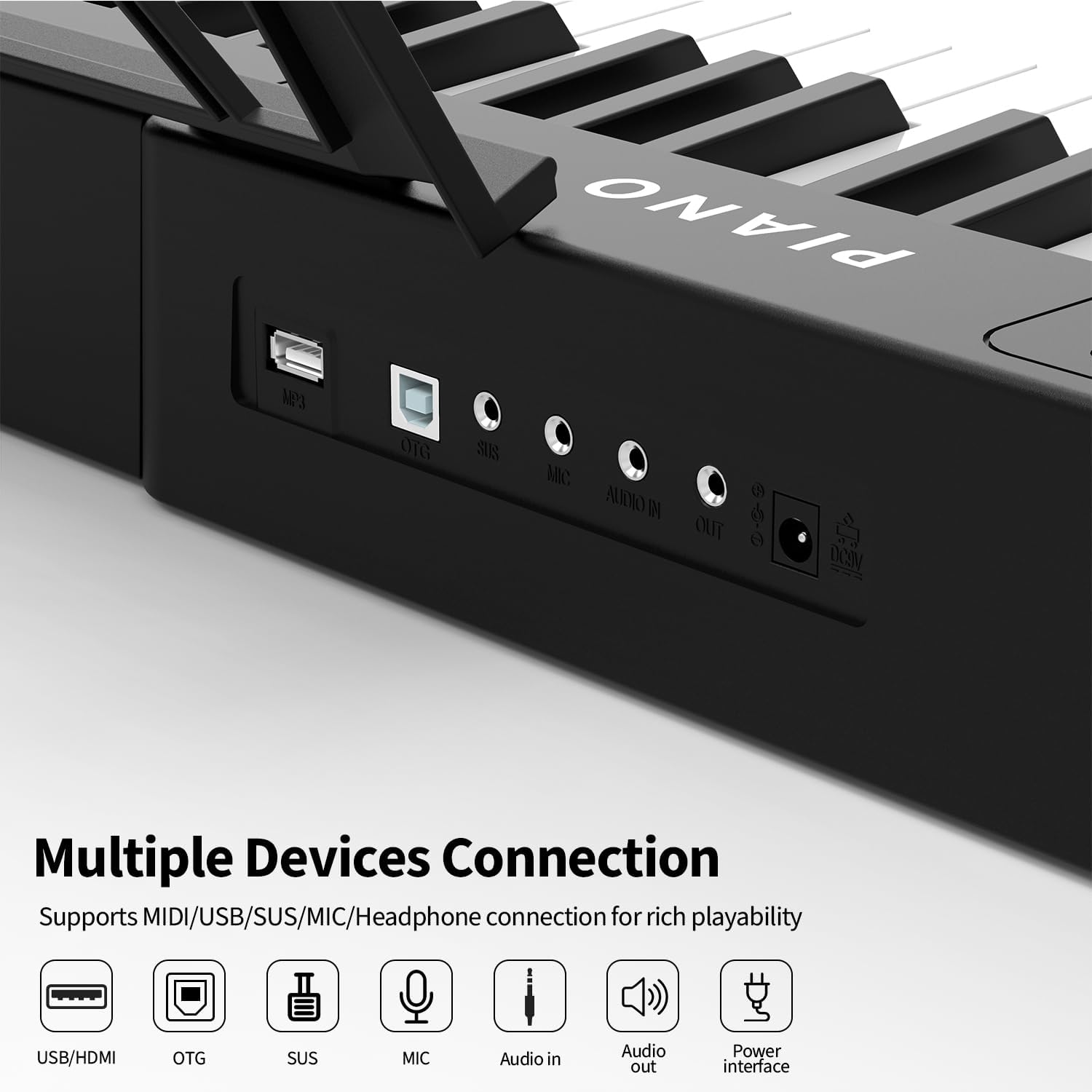 Digital Piano 88 Key Full Size Semi Weighted Electronic Keyboard Piano Set with Stand,Built-In Speakers,Electric Piano Keyboard with Sustain Pedal