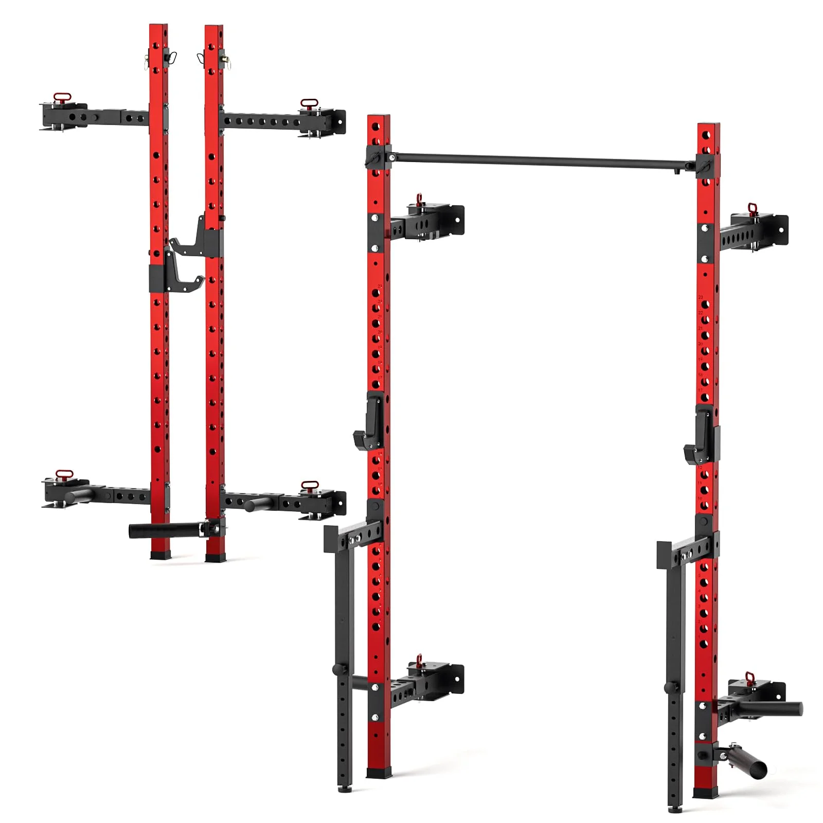Eisenlink Foldable Power Cage, 1000LBS Capacity Wall Mounted Squat Rack with Quick Remove Pull-Up Bar, J-Hooks, Landmine