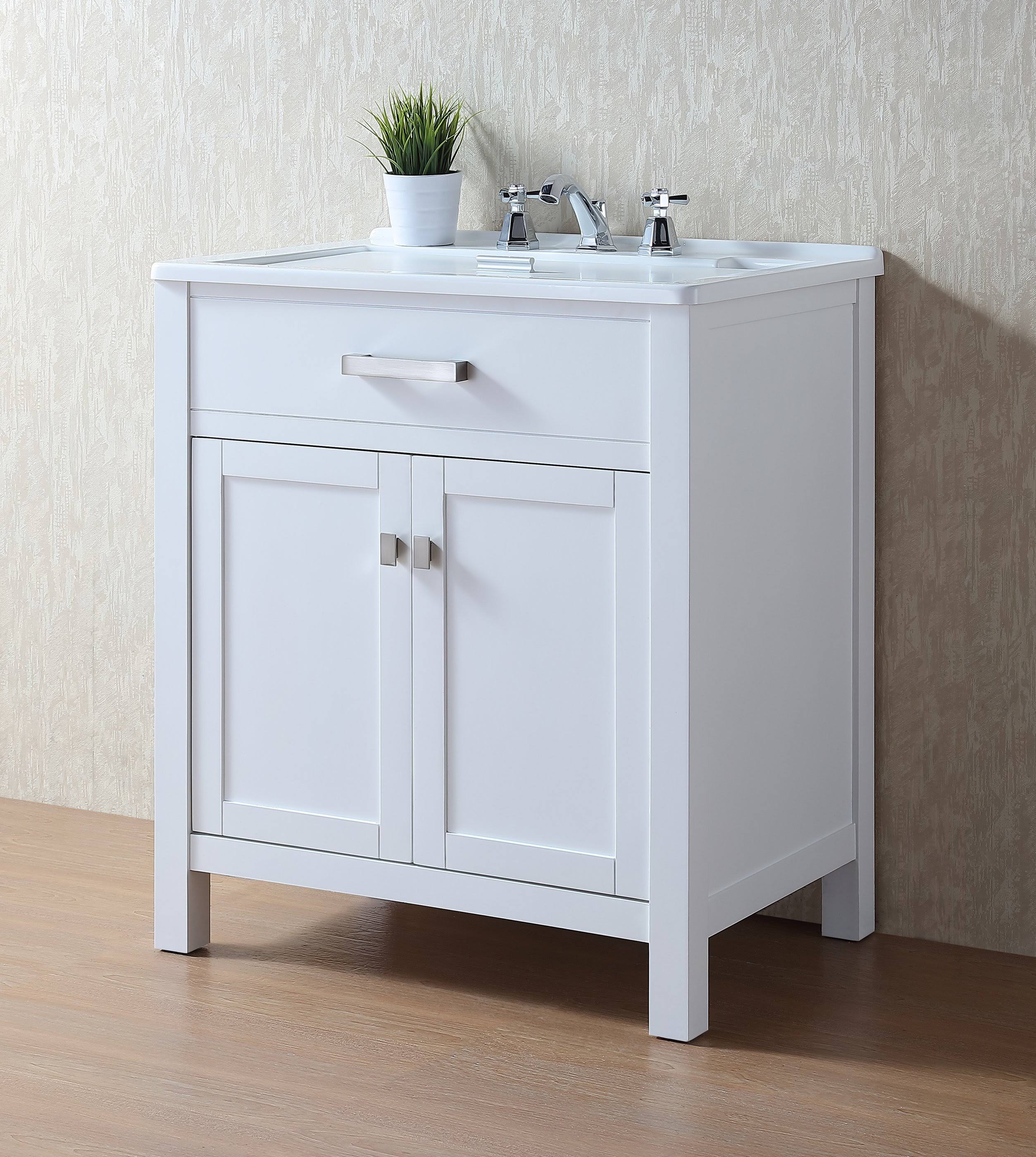 Stufurhome 30x22 Radiant White Laundry Sink Cabinet