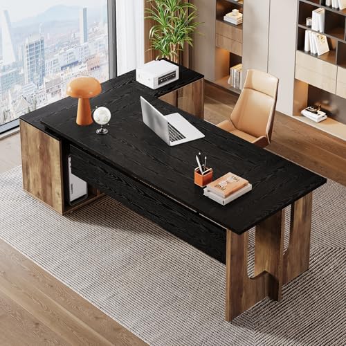 Tribesigns 74.8" Executive Desk, Large Office Desk with Cabinet, L Shaped Computer Desk with Shelves and CPU Storage