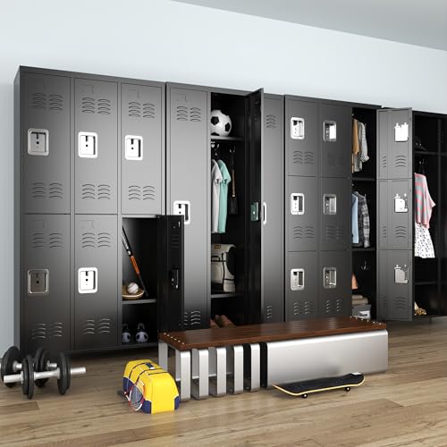 Metal Locker 3 Doors Storage Lockers for Employee,72" Tall Locker with Shelves and Hooks Steel Sports Locker for Office School Office Gym Home Garage