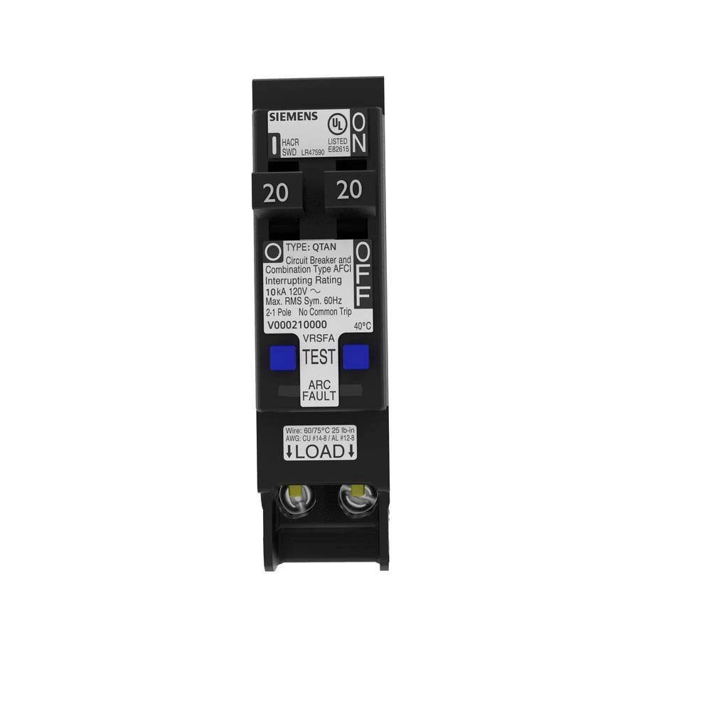 Siemens Q2020AFCN 20A 120V 1-Pole Tandem Cafci Type QTAN Circuit Breaker, Black