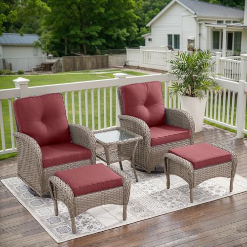 Patio Wicker Chairs Swivel Rocker - Outdoor Swivel Rocking Chairs Set of 2 with Rattan Side Table