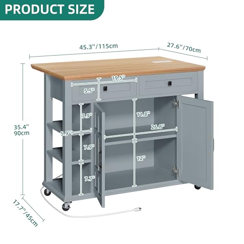 YITAHOME Kitchen Island with Drop Leaf & Power Outlet, Rolling Kitchen Cart on Wheels