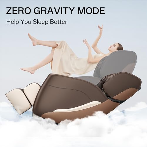 2022 Full Body Electric Zero Gravity Shiatsu Massage Chair with Back Heating and Foot Roller for Home and Office (Khaki)