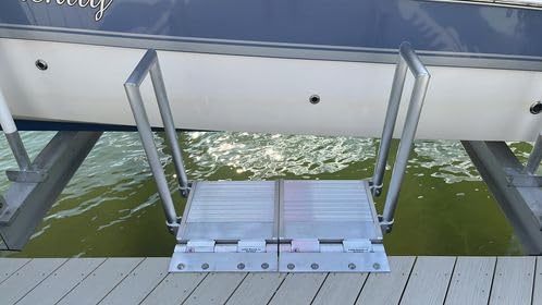 Folding Boat Boarding Platform Dock Step Dock Extension Ramp for Boat Lifts, Silver, Modern Aluminum