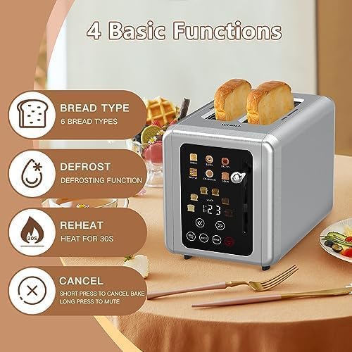 Open Box WHALL Touch Screen Toaster 2 Slice Digital Timer KST075AU - STAINLESS STEEL