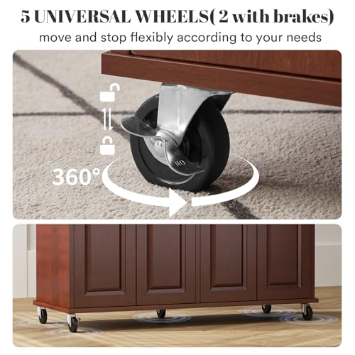 Rovibek Kitchen Island with Drawers 53 in Rolling Island Cart Mobile Solid Wood Portable Islands on Wheels with Storage Cabinet & Drawers, White