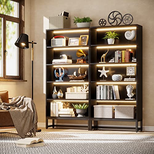 Tribesigns Tall Bookcase Black Bookshelf, 70.8” Large Bookcases Organizer with LED Lights