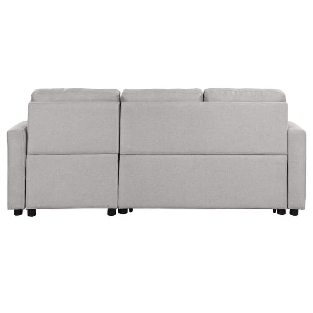 Churanty L-Shape Couch Sectional Sofa Upholstered Velvet Convertible Sofa with Pull-Out Sleeper, Storage Chaise, Cup Holder,Gray