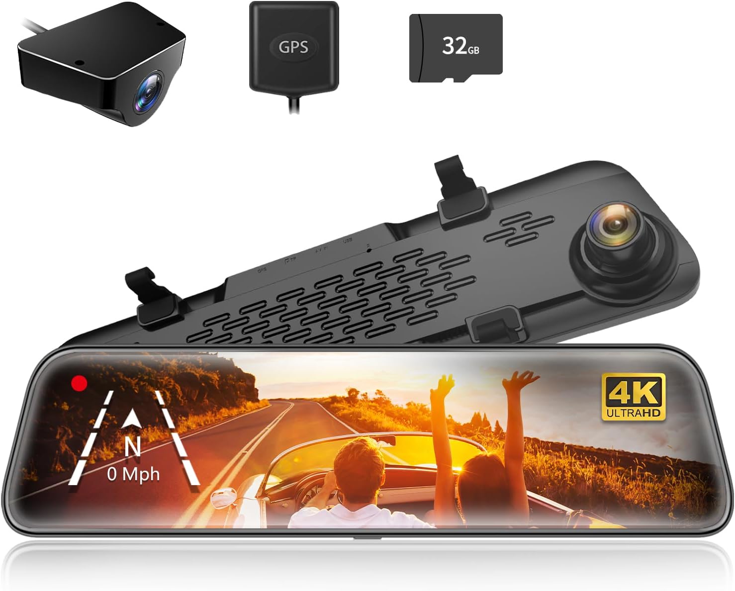 WOLFBOX G840S 12" 4K Mirror Dash Cam Backup Camera, 2160P Full HD Smart Rearview Mirror for Cars & Trucks, Front and Rear View Dual Cameras