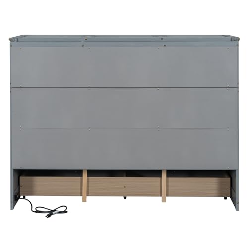 Harper & Bright Designs Queen Size Murphy Bed Cabinet, Solid Pine Wall Bed Chest with USB