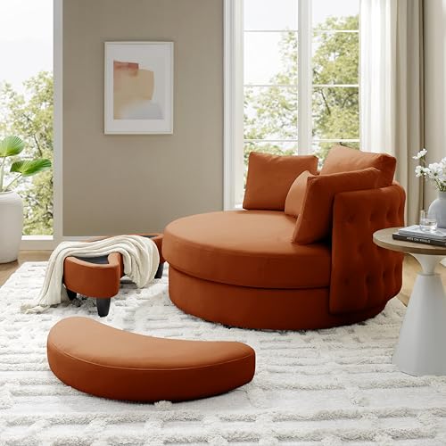 51.5-Inch Oversized Swivel Accent Barrel Chair with Storage Ottoman ,Button Decor and 4 Pillows