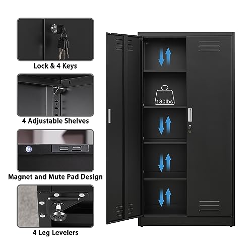 Metal Storage Cabinet, 72" H x 36" W x 18" D Locking Cabinet with Adjustable Shelves, Steel Storage Cabinets for Garage, Home, Office, Pantry (White)