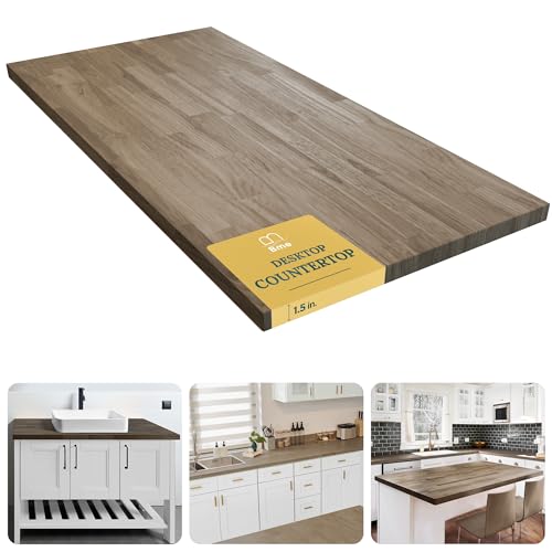 Bme Hevea Solid Wood Butcher Block Countertop in Walnut, Walnut Butcher Block Table Top with UV Finish for DIY Washer Dryer/Island/Kitchen Countertop