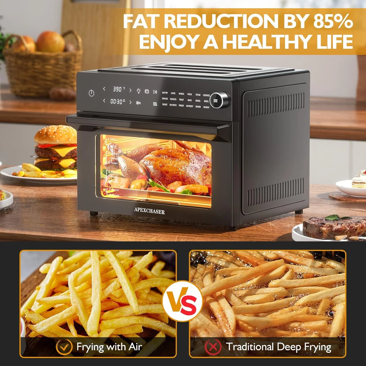 OUWI Air Fryer Toaster Oven Combo, 32QT/30L Large Countertop Convection Toaster Oven, 18-in-1 Functions, Fits 13" Pizza