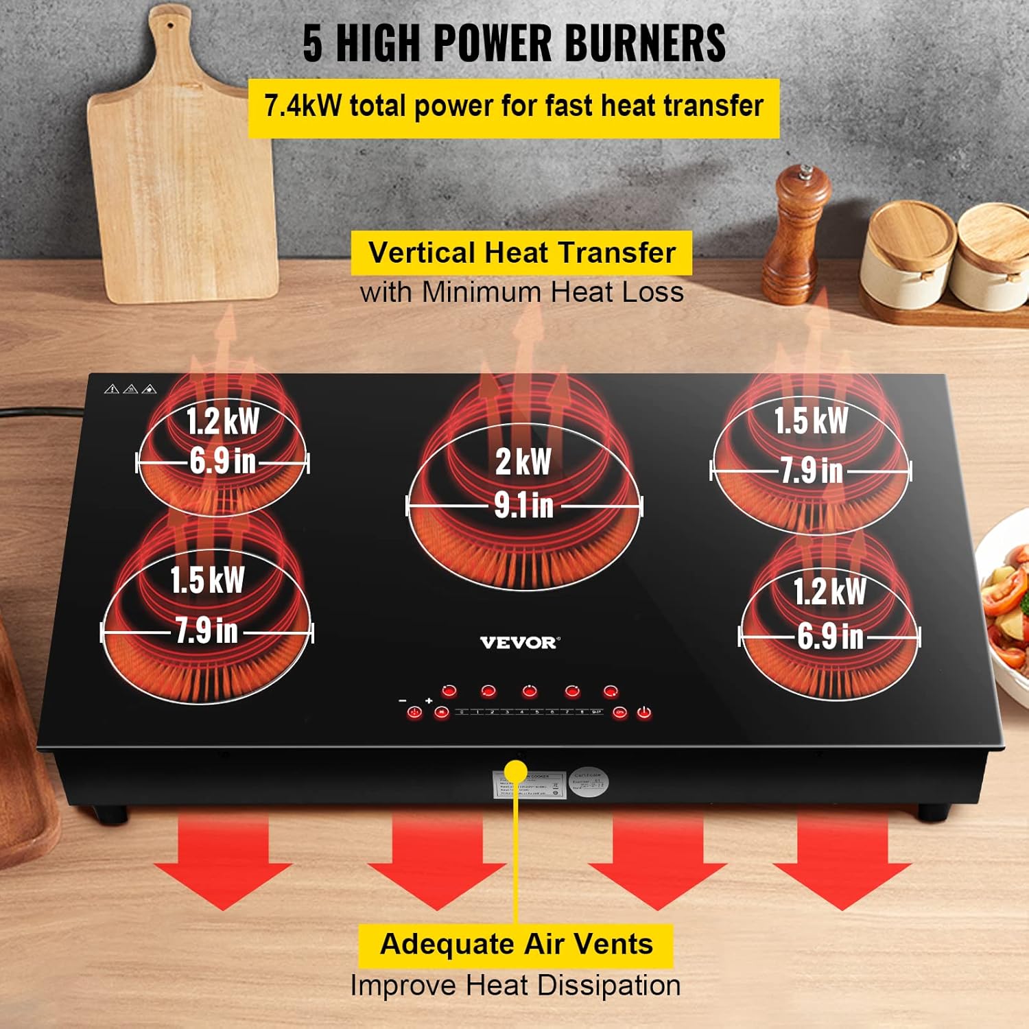 VEVOR Built-in Induction Electric Stove Top 5 Burners,35 Inch Electric Cooktop,9 Power Levels & Sensor Touch Control