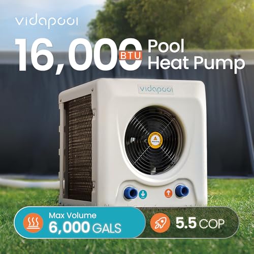 16,000 BTU Swimming Pool Heat Pump Electric Pool Heater for Above Ground Pools Up to 6,000 Gallons,Heating and Cooling Pool Heater 120V