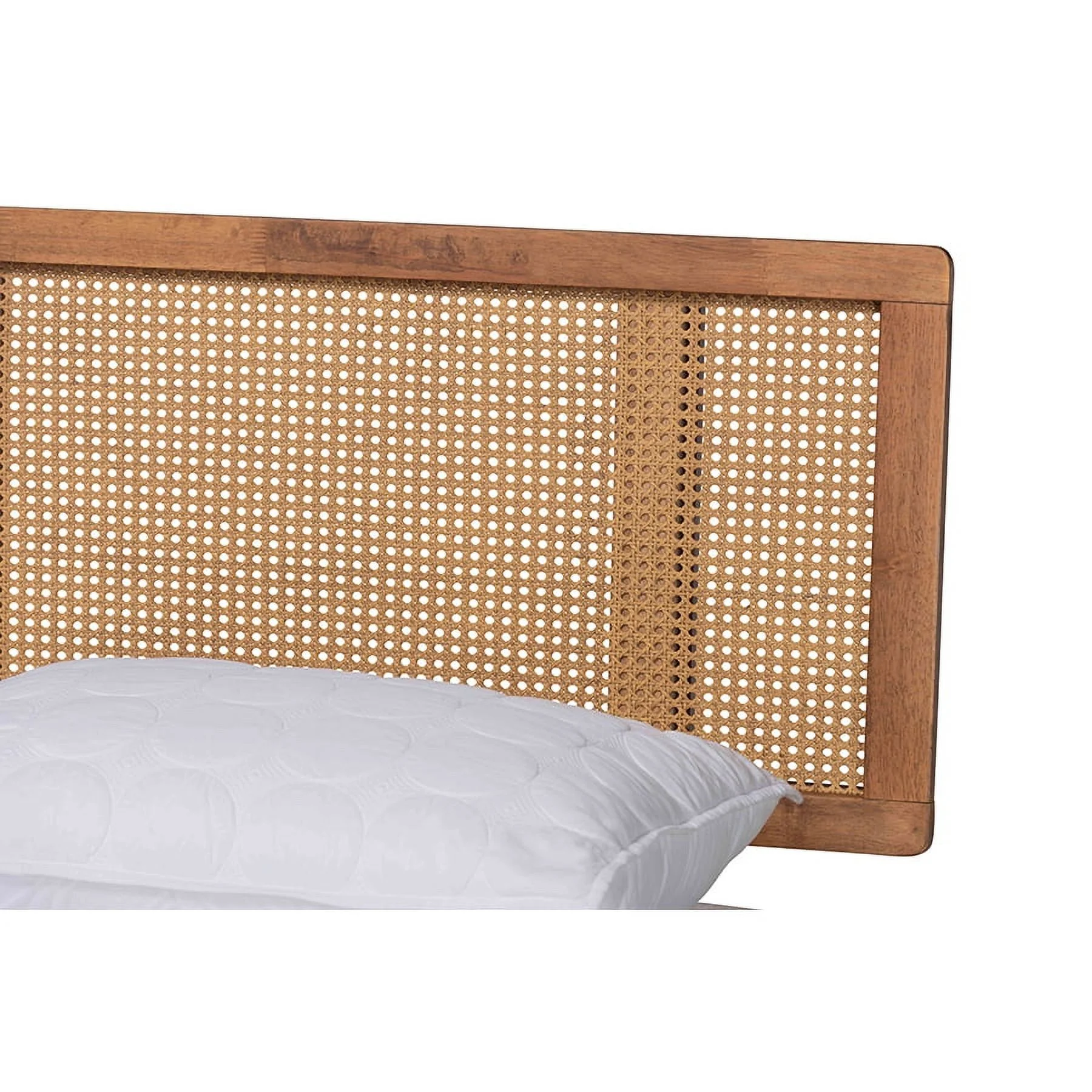 Baxton Studio Nura Mid-Century Modern Walnut Brown Finished Wood and Synthetic Rattan Full Size Platform Bed