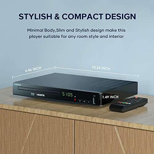 Blu Ray DVD Player,Full HD Blu-ray Disc Player with Metal Enclosure,Easy Hook Up and User Friendly, 1080P Home Theater DVD Player with HDMI Output