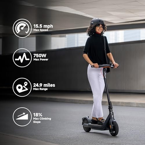 Segway Ninebot E2 Plus II/ E2 Pro Electric Scooter, 15.5 mph Top Speed, Front Suspension (E2P2 Only), Portable Kick Scooter for Adults