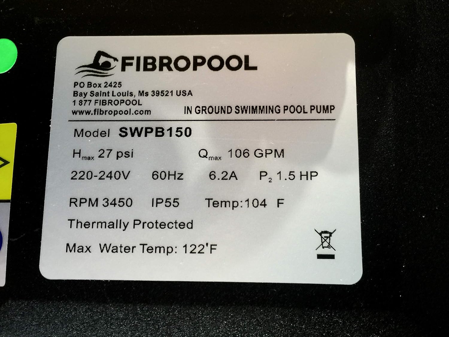FibroPool 1.5 HP Swimming Pool Pump for In Ground Pools and Spas - 1.5 Horsepower - Designed in the USA