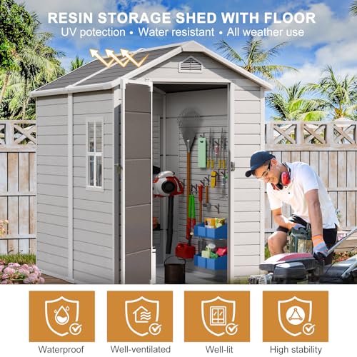 Outdoor Resin Storage Shed with Floor Included 5x3 FT, Waterproof Outside Sheds with Window Lockable Door