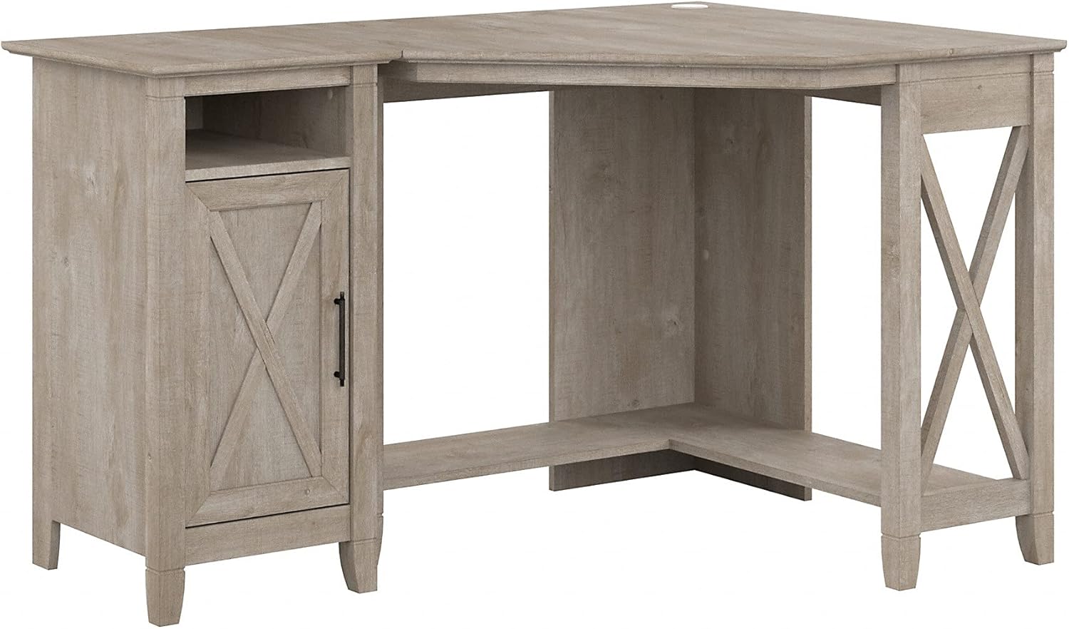 Bush Furniture Key West Small Corner Desk with Storage Cabinet, Washed Gray